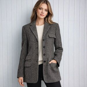 Ralph Lauren Gray Herringbone Wool Blend Blazer Jacket Size 10